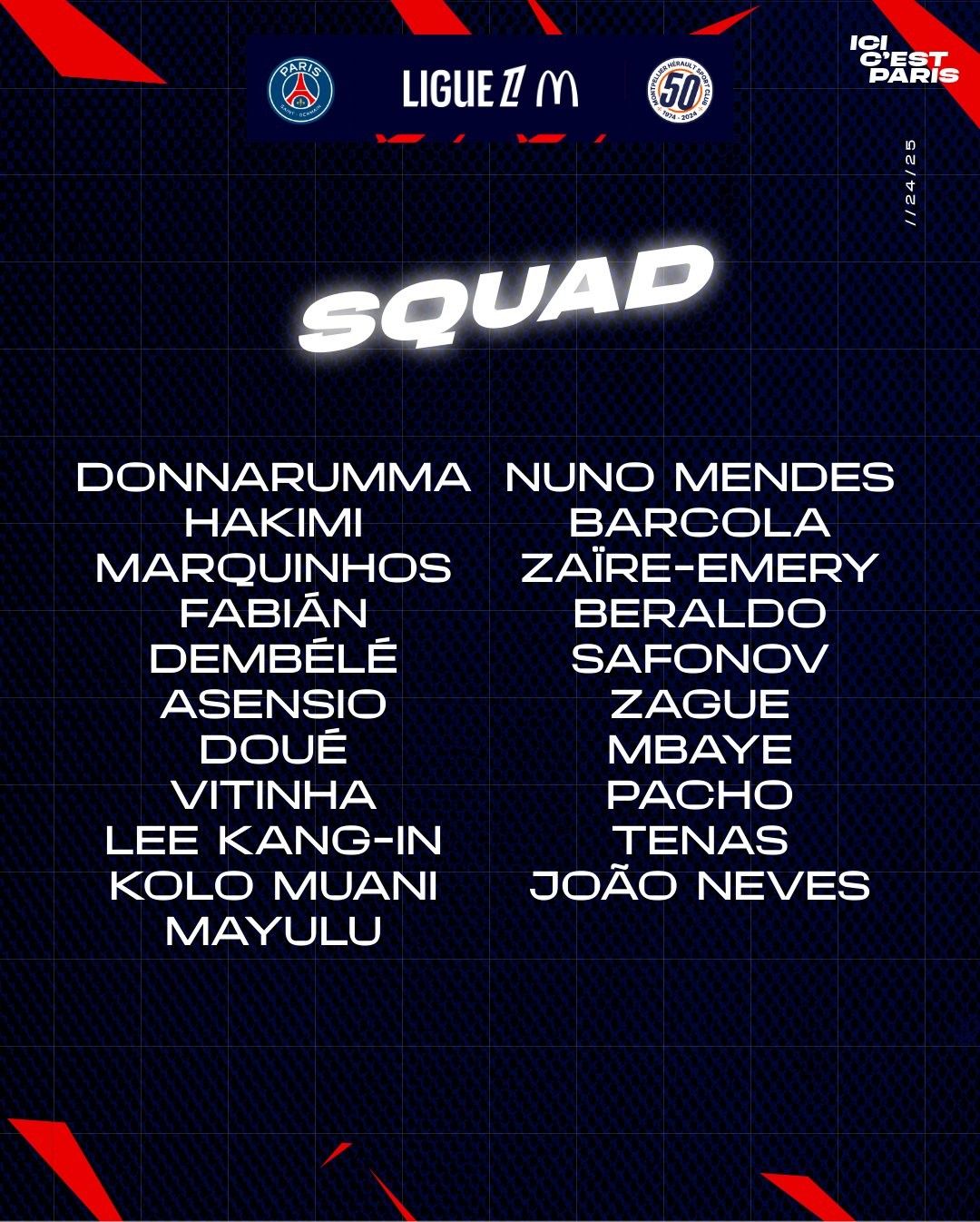 巴黎公布本轮联赛大名单：李刚仁领衔 乌加特落选